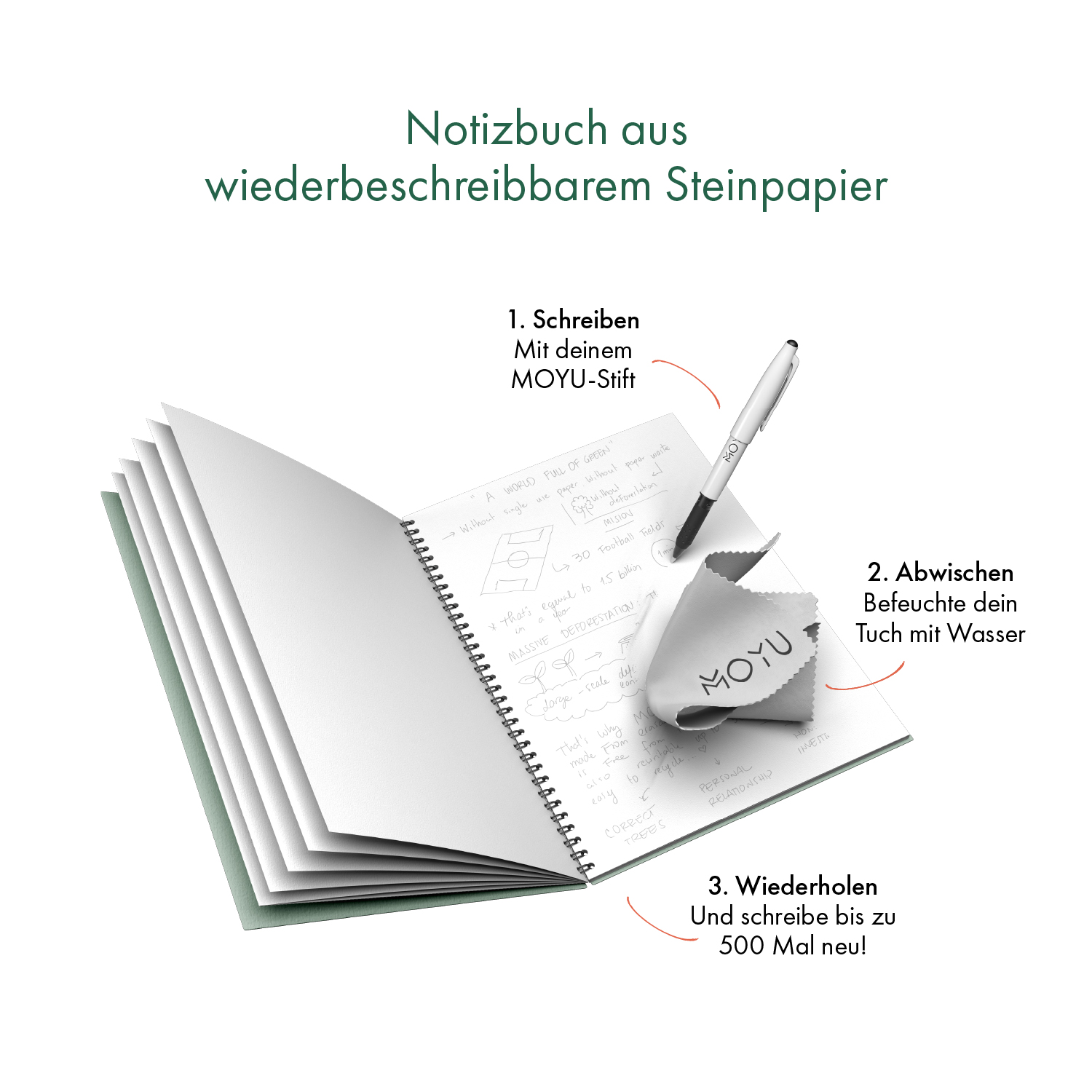 MOYU - wiederbeschreibbares Notizbuch aus Steinpapier